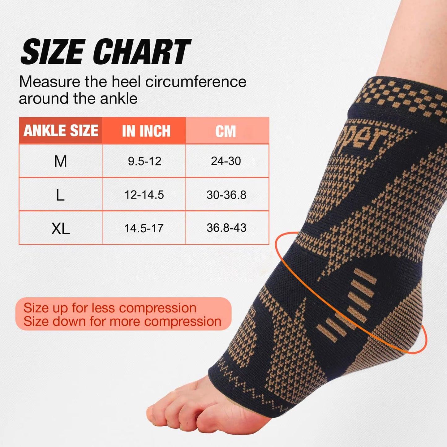 Compression Ankle Brace Socks for Sprains - Copper Foot Sleeve for Tendonitis, Arthritis & Plantar Fasciitis Support, Unisex