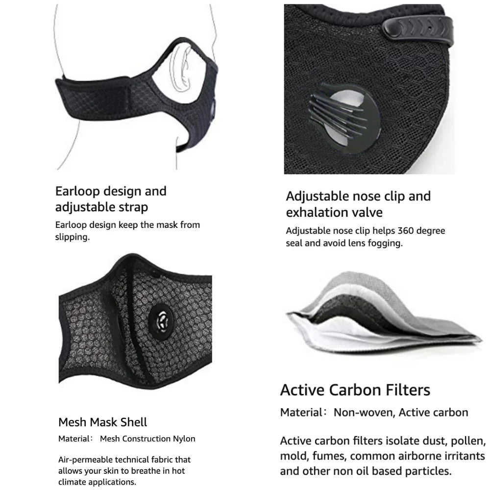 Jupitergear Performance Sports Face Mask with Activated Carbon Filter and Breathing Valves
