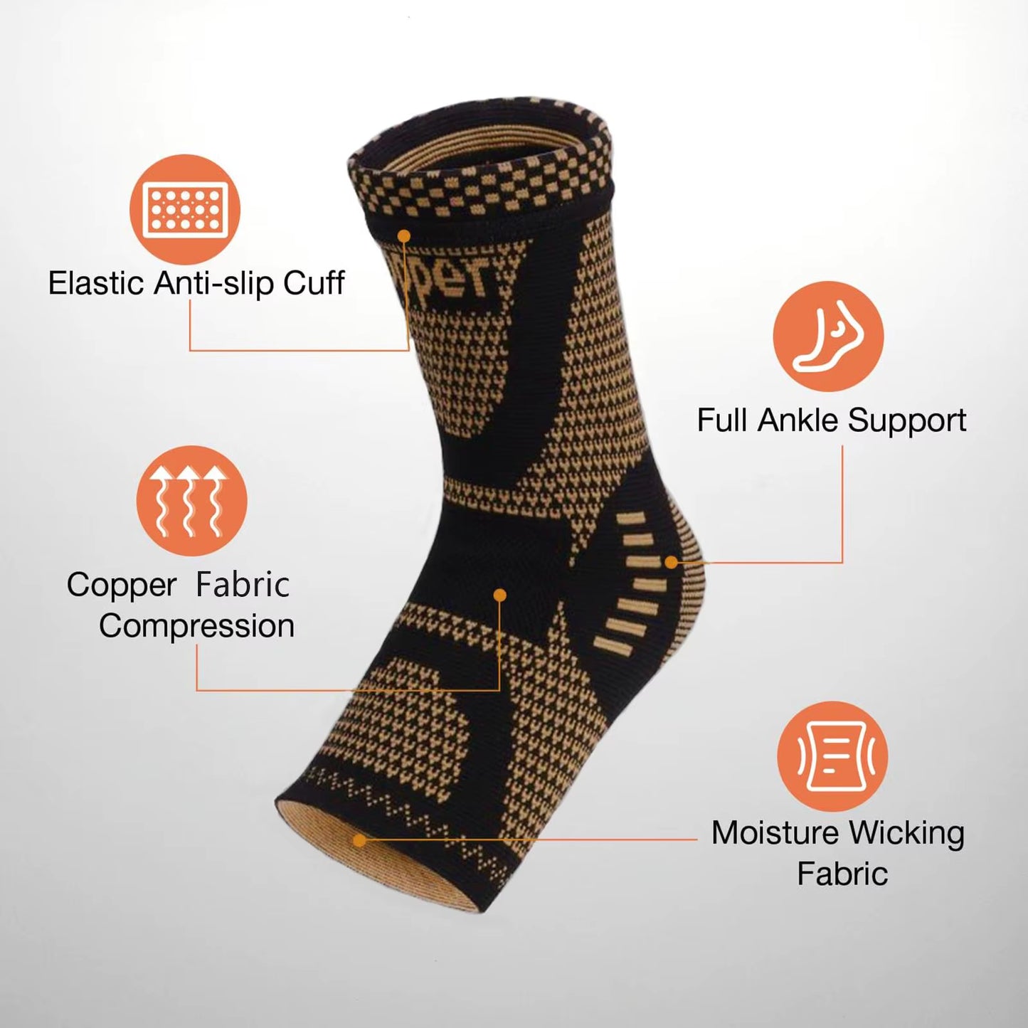 Compression Ankle Brace Socks for Sprains - Copper Foot Sleeve for Tendonitis, Arthritis & Plantar Fasciitis Support, Unisex
